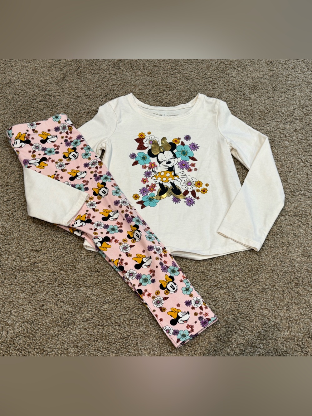 Disney Minnie Mouse Girls' Pink Floral Set- Long Sleeve Top & Leggings Sz 5T